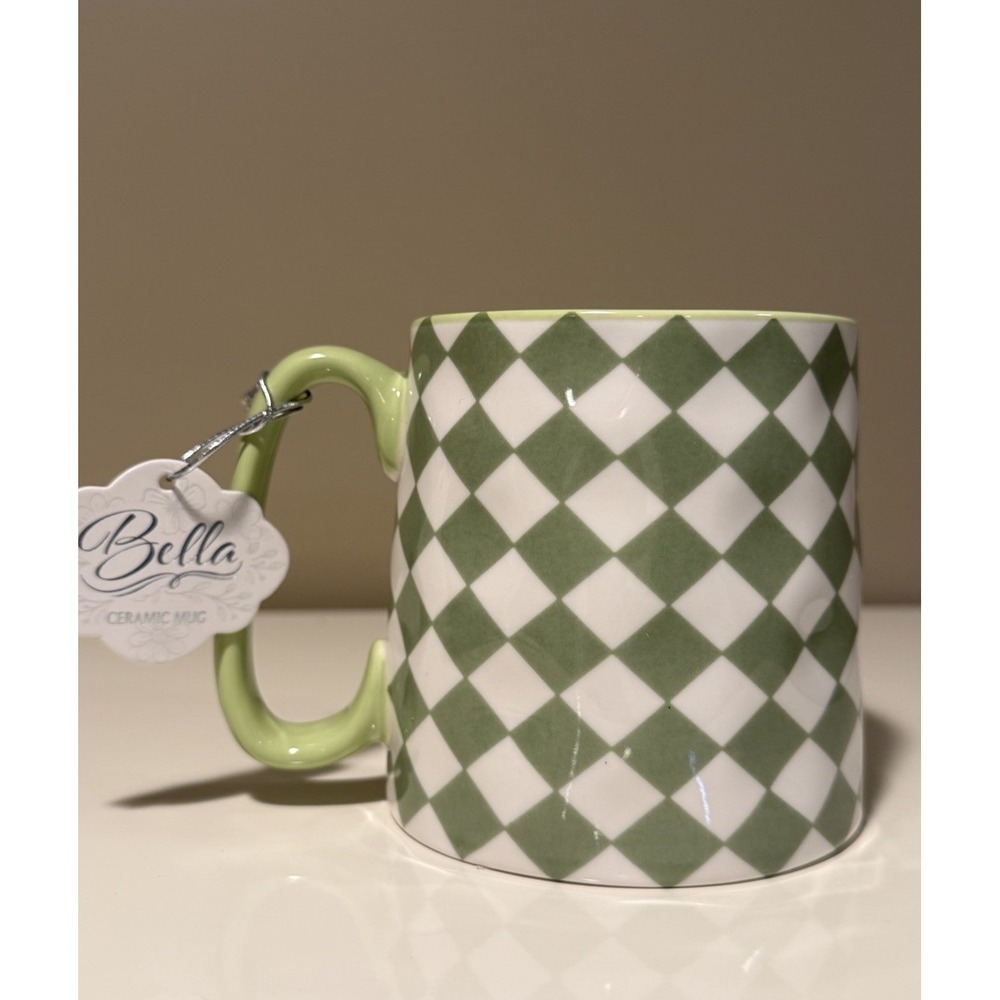 Green Checked Coffee Mug 14 Oz Ceramic By 10 Strawberry Street